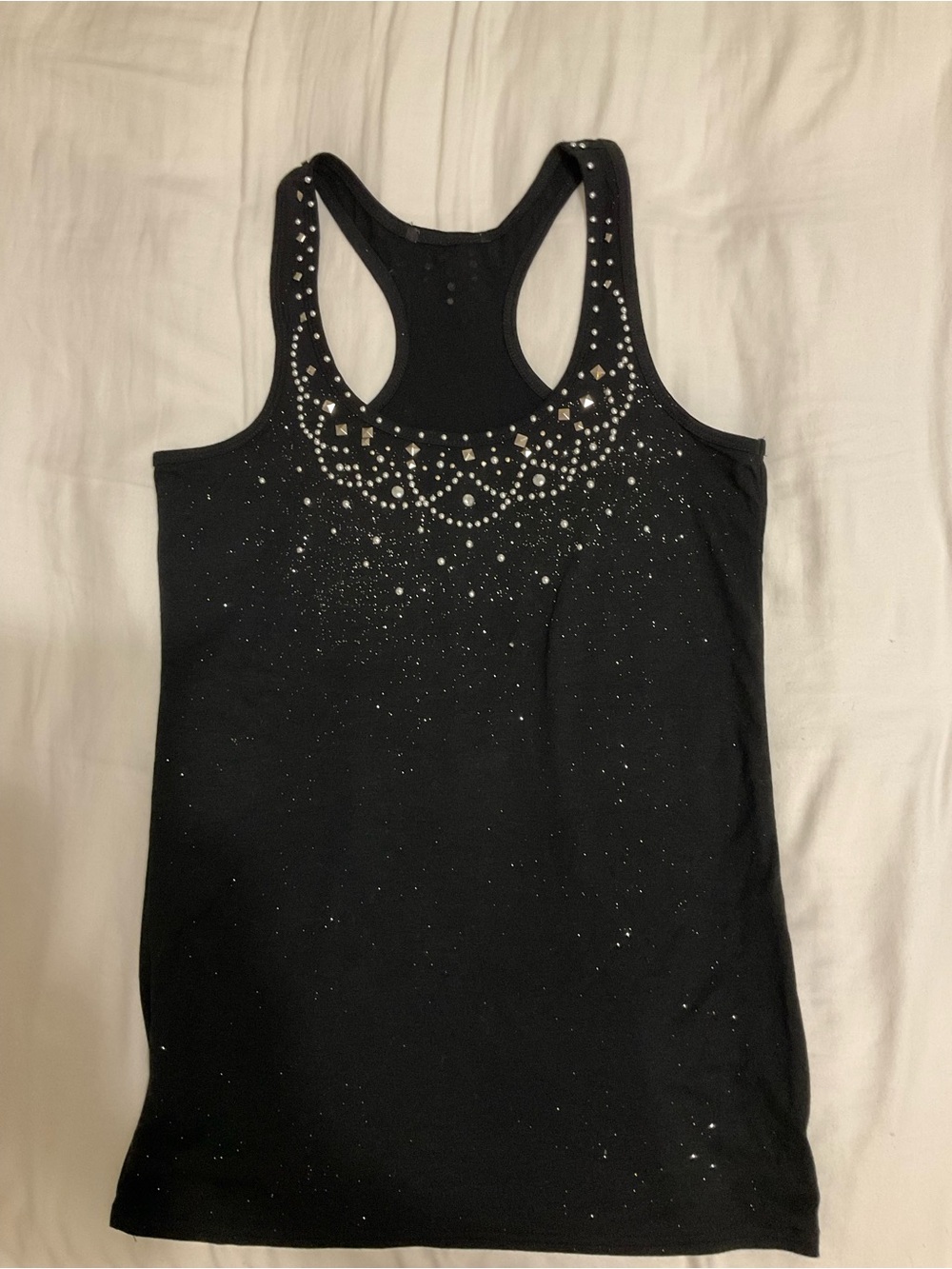 Black Studded Racerback Tank Top - Women